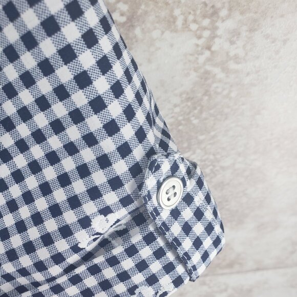 Alfred Dunner Blue Check Button Front Roll Tab Short Sleeve Shirt Womens Size M - Picture 5 of 10